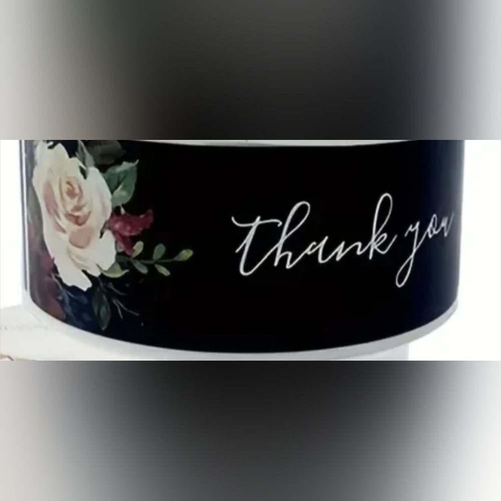 Brand New thank you black rectangular floral design 120 stickers